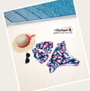 Floral Two Piece Bikini with ruffles Swimsuit